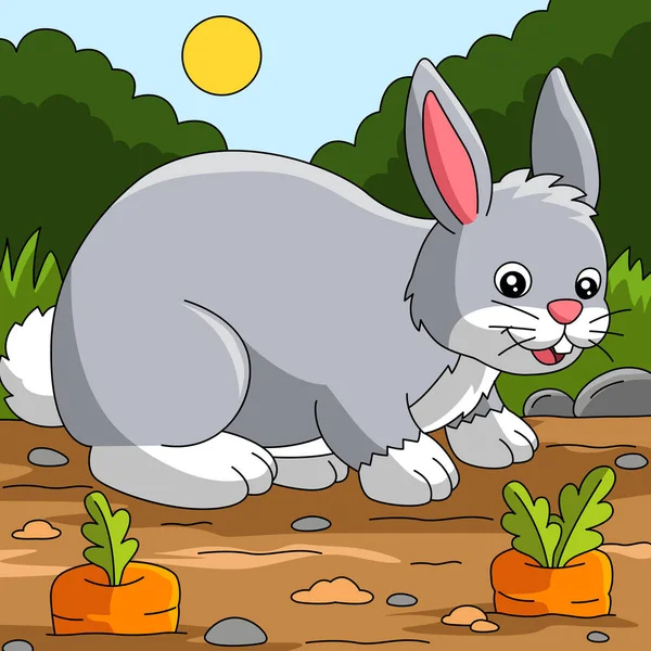 Rabbit Colored Cartoon Farm Illustration — стоковый вектор