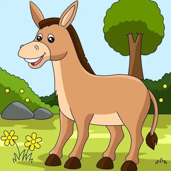 Farbige Zeichentrick-Farm-Illustration für Esel — Stockvektor
