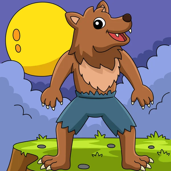 Werewolf Halloween Colored Cartoon Illustration — Stockový vektor