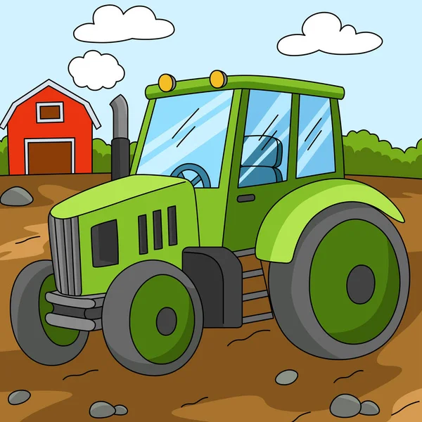 Illustration de ferme de bande dessinée colorée de tracteur — Image vectorielle