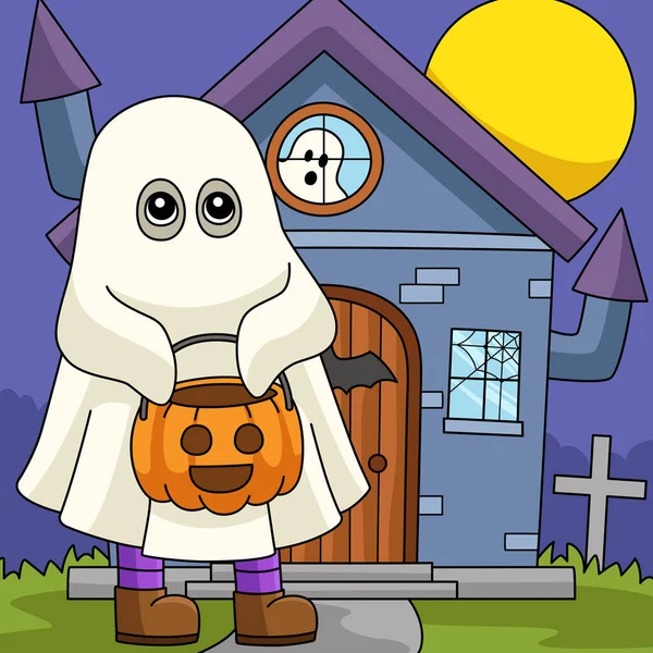 Ghost Trick of trakteer Halloween Illustratie — Stockvector