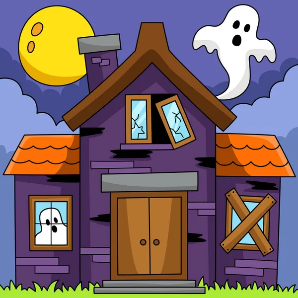 Haunted House Halloween Colored Illustration — Stock Vector