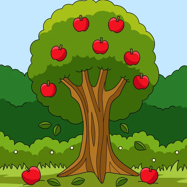 Apple Tree Colored Cartoon Farm Illustration — 스톡 벡터