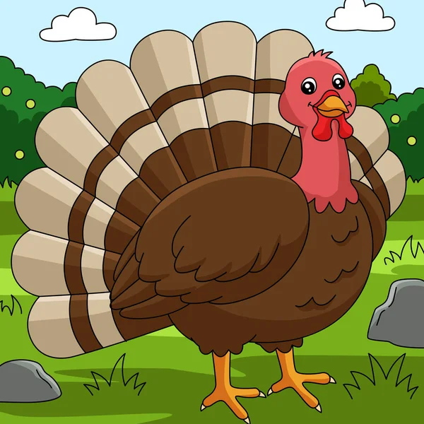 Turkey Colored Cartoon Farm Illustration — Stock vektor