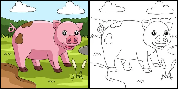 Barevná ilustrace stránky pro prasata — Stockový vektor