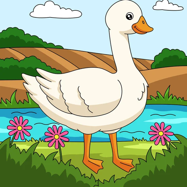 Goose Colored Cartoon Farm Illustration — Stock Vector