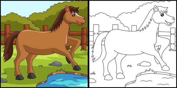 Página para colorir cavalos ilustração colorida — Vetor de Stock