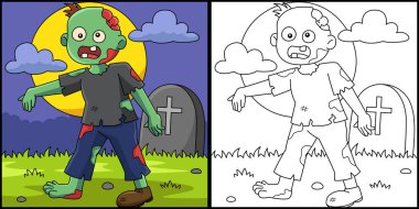 Zombi Cadılar Bayramı Renklendirme Sayfası Çizimi