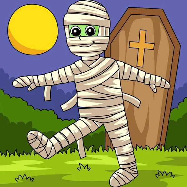 Momia en la ilustración de dibujos animados de colores de Halloween — Archivo Imágenes Vectoriales