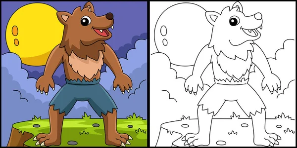 Werewolf Halloween Coloring Page Illustration — Stockvektor