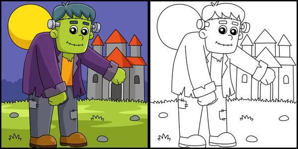 Frankenstein Halloween Coloring Page Illustration —  Vetores de Stock