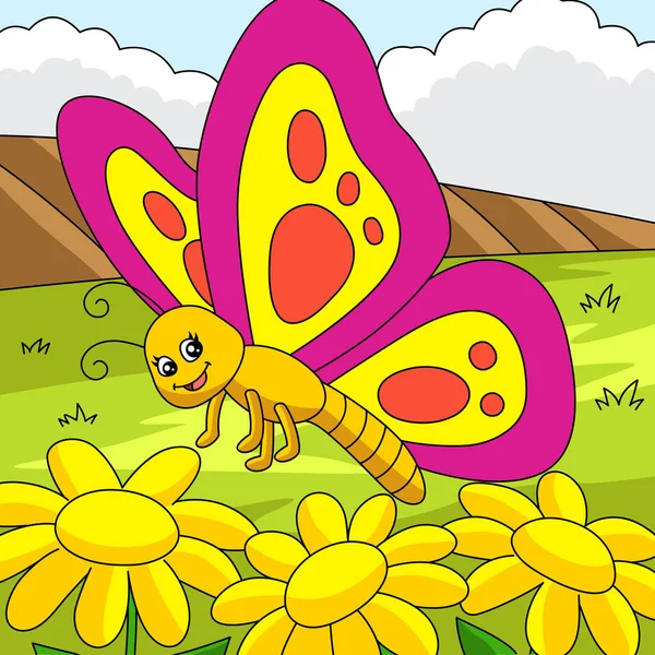 Butterfly Colored Cartoon Farm Illustration — Stockvector