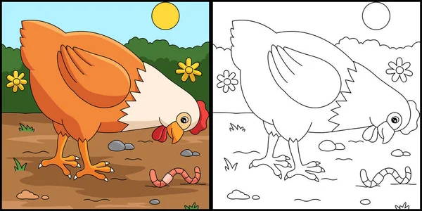 Página para colorear de pollo Ilustración coloreada — Vector de stock