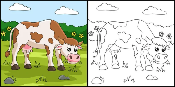 Coloriage de la vache Illustration colorée — Image vectorielle