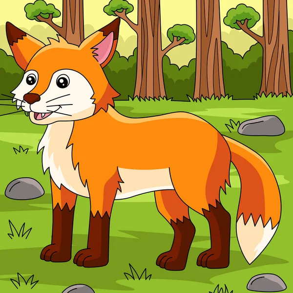 Fox Colored Cartoon Farm Illustration — Vetor de Stock