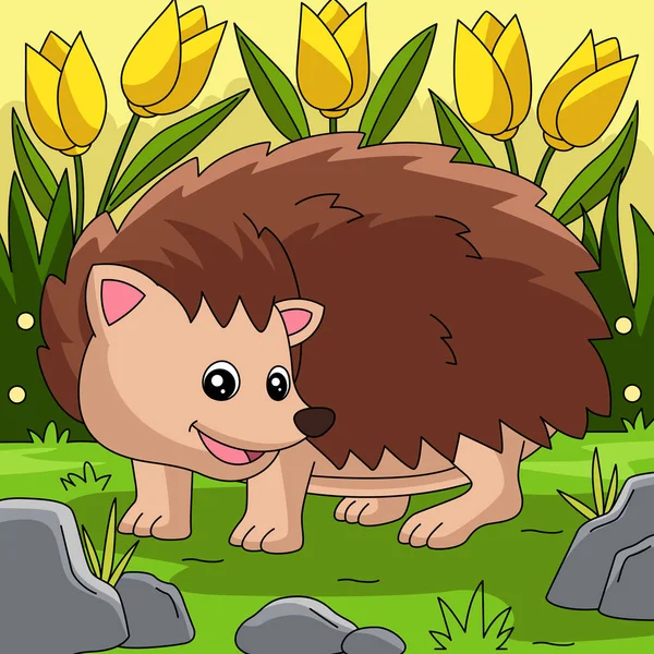 Hedgehog Colored Cartoon Farm Illustration — Image vectorielle