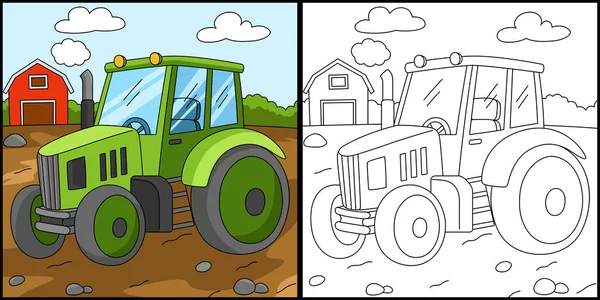 Tractor Coloring Page Colored Illustration — Archivo Imágenes Vectoriales