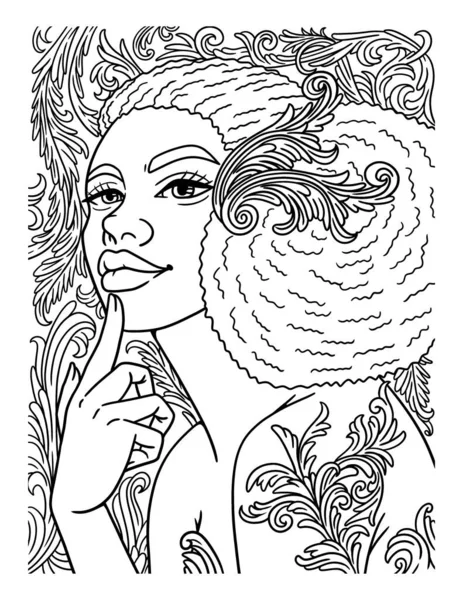 Afro American Woman With Puff Hair Adult Coloring — Wektor stockowy