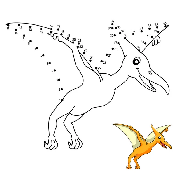 Dot to Dot Pterodactyl Dinosaur Coloring Isolated — Wektor stockowy