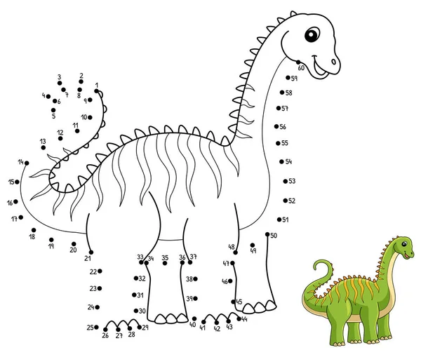 Dot to Dot Diplodocus Dinosaur Coloring Isolated — Stockový vektor