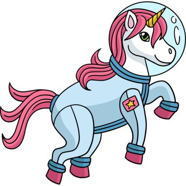 Tek Boynuzlu At Uzay Çizgifilminde Astronot Renkli Clipart