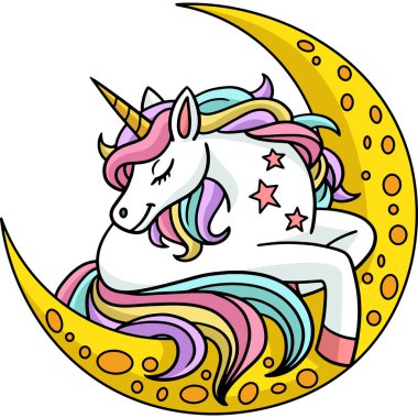 Tek Boynuzlu At Ayın Üzerinde Uyuyor Çizgi Film Clipart