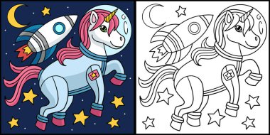 Tek boynuzlu at astronotu Uzay Rengi Çiziminde