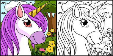 Güzel Tekboynuz Renklendirme Sayfası İllüstrasyonu