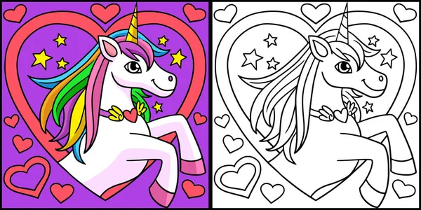 Unicorn With Heart Coloring Page Illustration - Stok Vektor