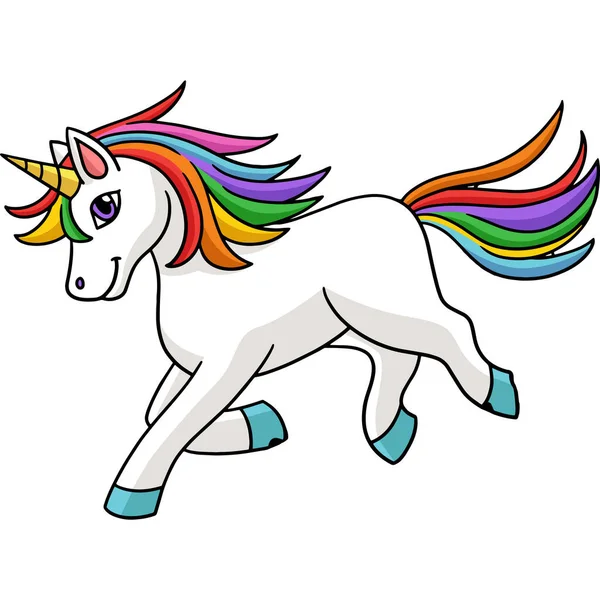 Tek Boynuzlu At Çizgi Film Oynayan Renkli Clipart 