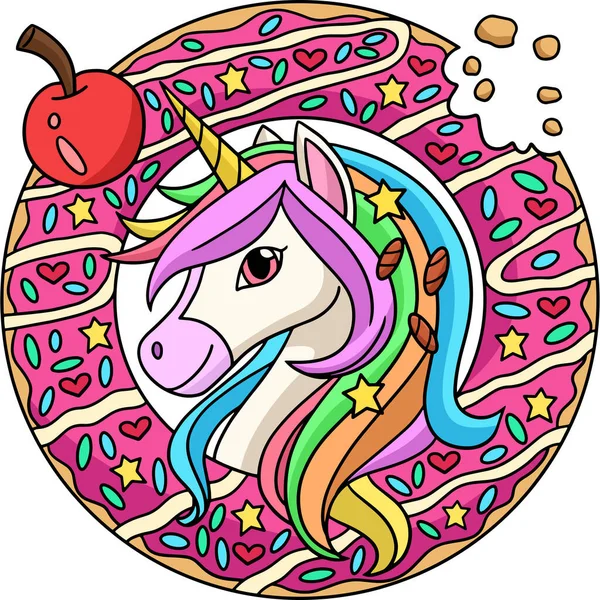Unicorn Head In A Donut Cartoon Colored Clipart — Image vectorielle
