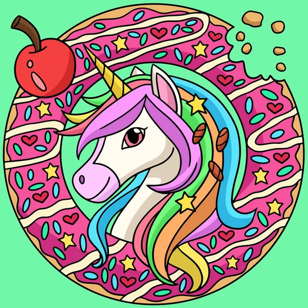 Unicorn Head In A Donut Colored Illustration — Image vectorielle