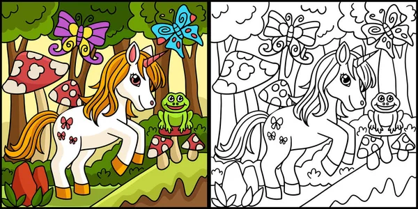Peri Unicorn Dalam Ilustrasi Berwarna Hutan - Stok Vektor