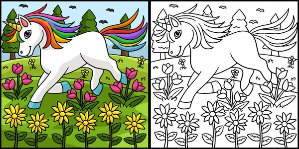 Tek Boynuzlu At Çiçek Tarlası Resimlerinde Oynuyor