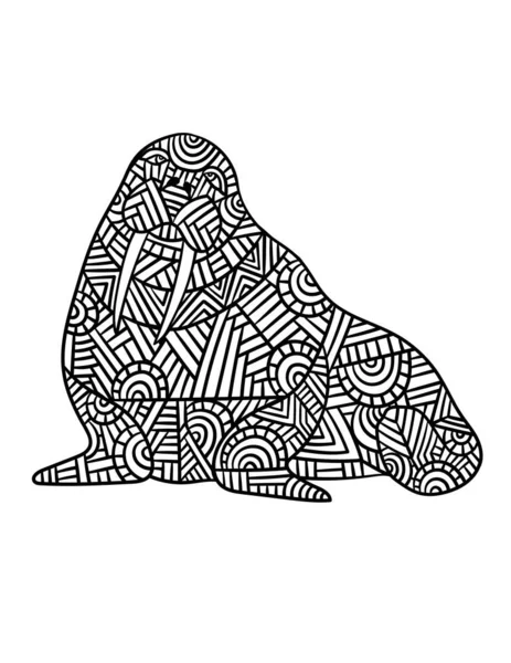 Walrus Mandala Coloring Pages for Adults — Wektor stockowy