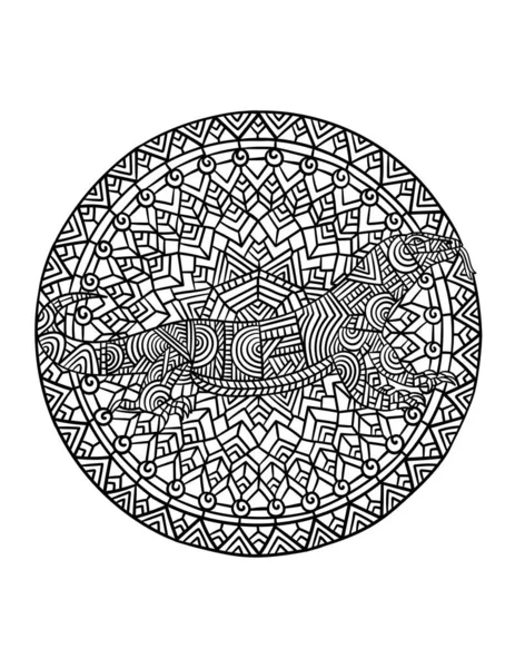 Komodo Dragon Mandala Coloring Pages for Adults —  Vetores de Stock