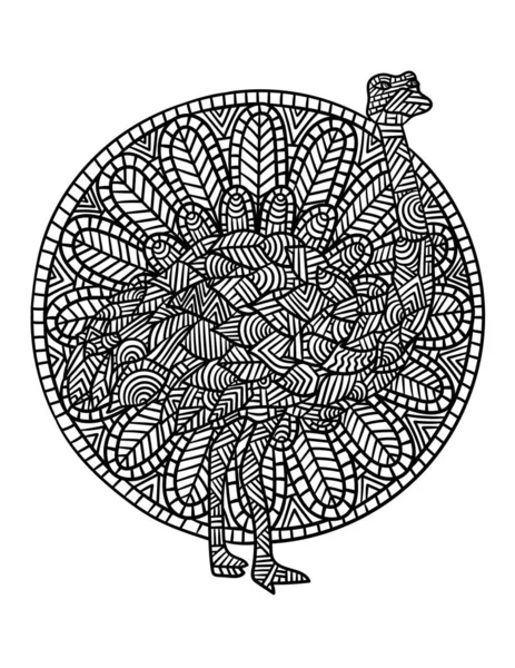 Ostrich Mandala Coloring Pages for Adults — стоковый вектор