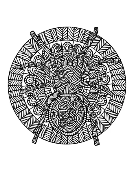 Tarantula Mandala Coloring Pages for Adults — Vetor de Stock