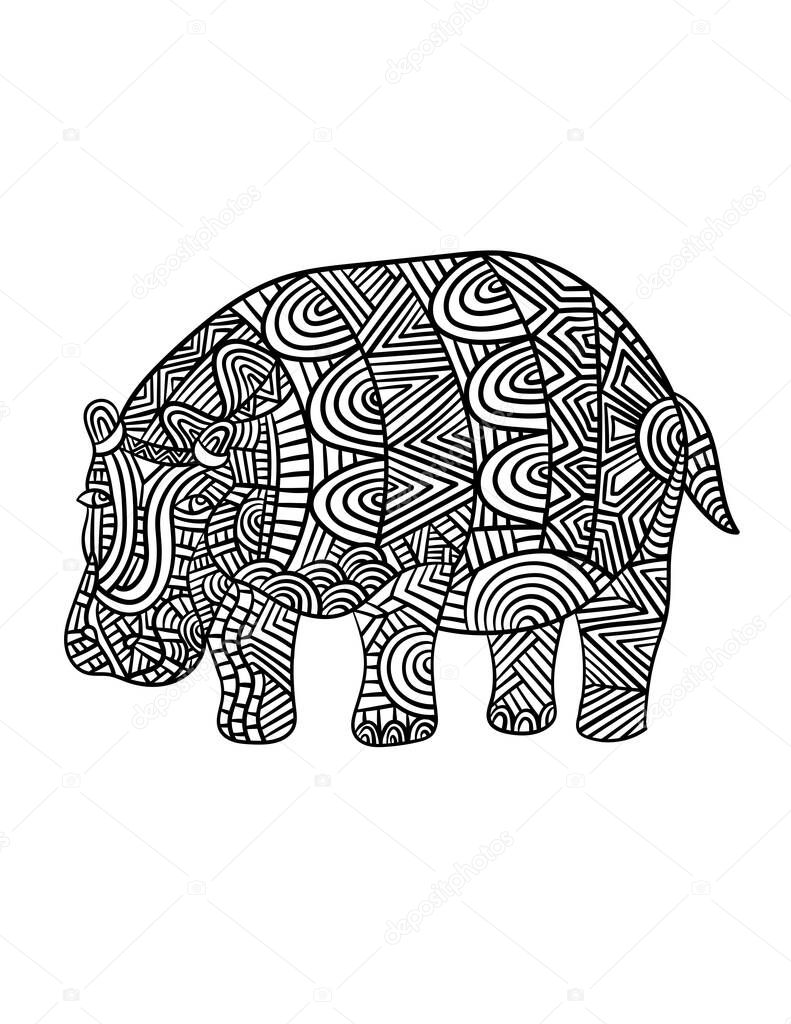 Hippopotamus Mandala Coloring Pages for Adults
