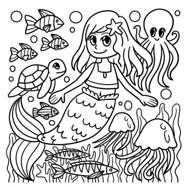Çocuklar için Yüzen Denizkızı Renklendirme Sayfası