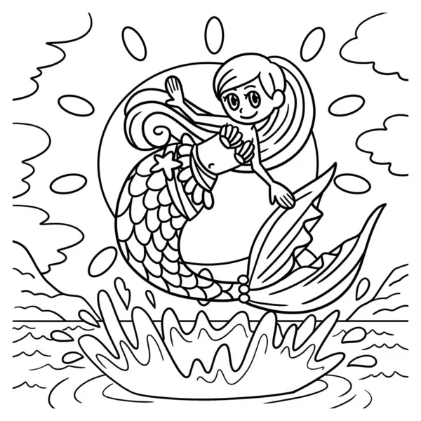 Jumping Mermaid Coloring Page for Kids — Stock Vector