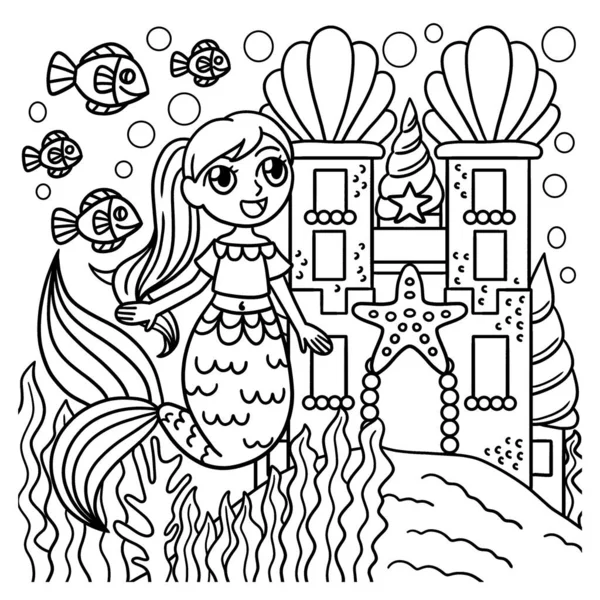Meerjungfrau vor einem Schloss Malseite — Stockvektor