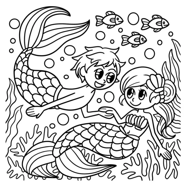 Meerjungfrau und Merman Malseite für Kinder — Stockvektor