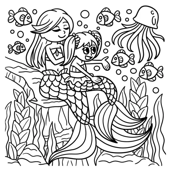 Mutter und Tochter Meerjungfrau Malseite — Stockvektor