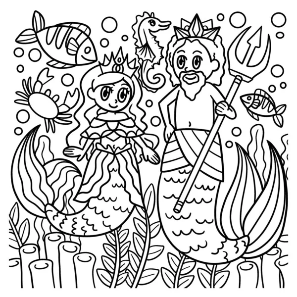 Meerjungfrau Prinzessin und Merman King Malseite — Stockvektor