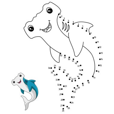 Dot to Dot Çekiç Başlı Çocuklar için Köpekbalığı Boyama Sayfası
