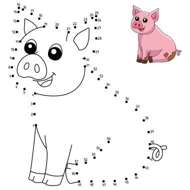 Dot to Dot Çocuklar için Domuz Boyama Sayfası