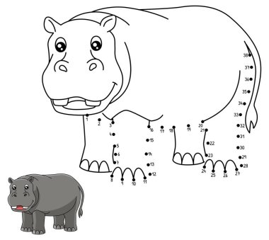 Dot to Dot Hippo Çocuklar için Boyama Sayfası