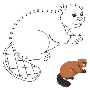 Çocuklar için Noktadan Noktaya Kunduz Boyama Sayfası