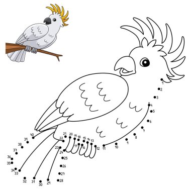 Dot to Dot Kakadu Çocuklar için Hayvan Boyama Sayfası